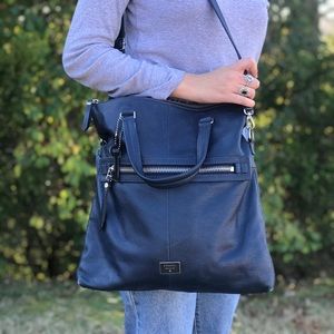 Fossil Navy Leather Tote